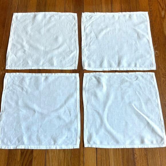 Set of 4 Vintage White Linen Hemstitched Napkins 15x15 - Picture 4 of 7
